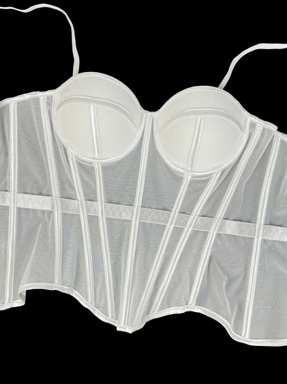 Transparent Mesh Sexy Waisted Lady Corset Elegant Shaping Women Bustier Girls Slim Evening Wear Crops Top Lady Short Body Shaper