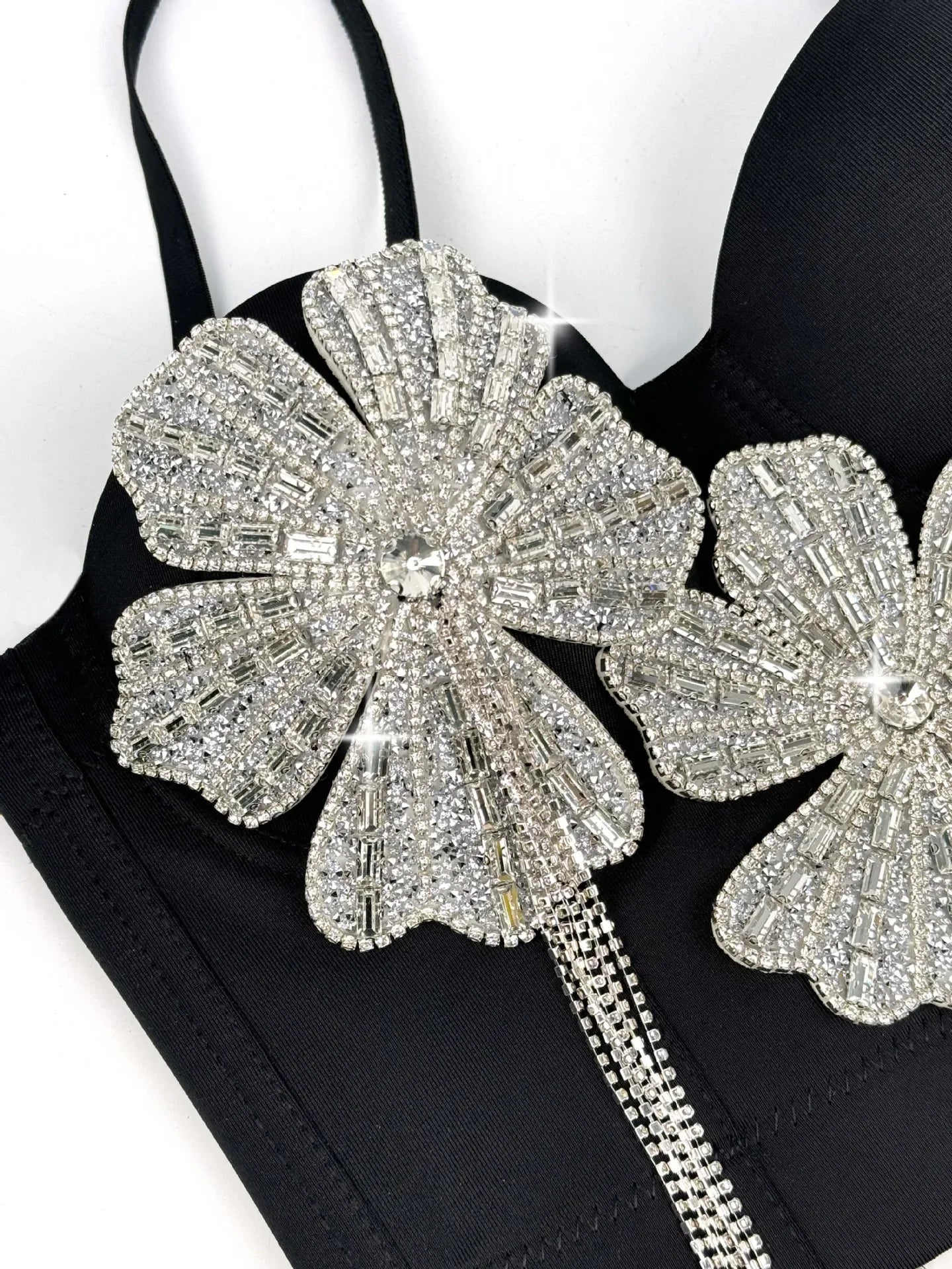Fashion Women Diamonds Embroidery Flowers Tassel Bustier Corset Crop Tops To Wear suspender vest
