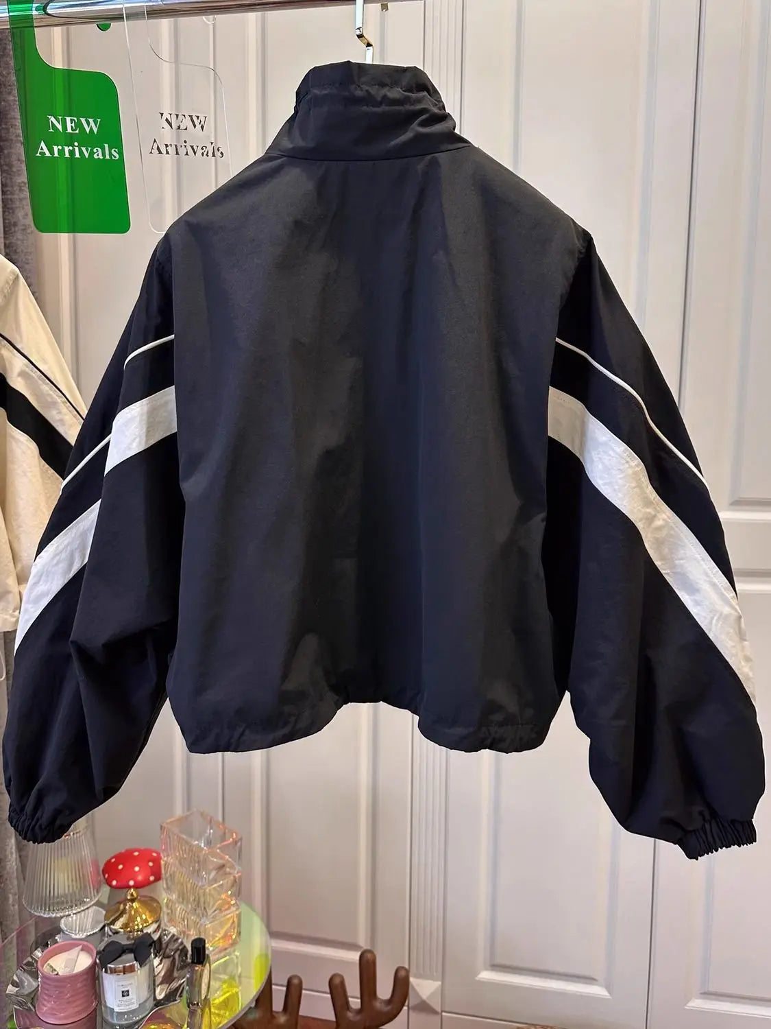 American retro drawstring black and white contrast stitching coat women's autumn new loose leisure sports baseball uniform