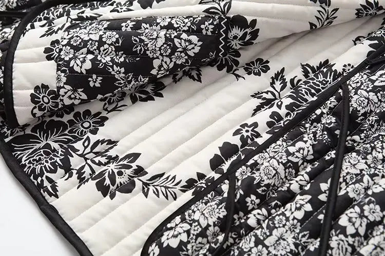 HH Floral Print Jacket For Women Autumn Quilted Reversible Cotton Coat Cardigan Long Sleeve Jackets Elegant Woman Streetwear