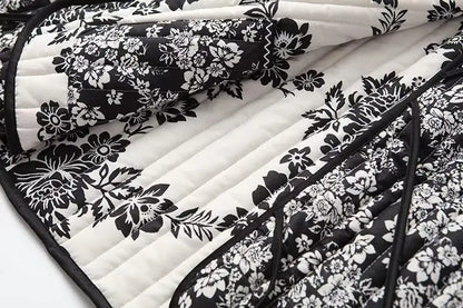 HH Floral Print Jacket For Women Autumn Quilted Reversible Cotton Coat Cardigan Long Sleeve Jackets Elegant Woman Streetwear