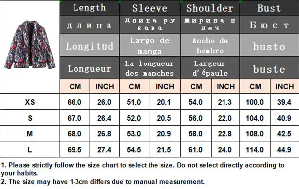 HH Floral Print Jacket For Women Autumn Quilted Reversible Cotton Coat Cardigan Long Sleeve Jackets Elegant Woman Streetwear