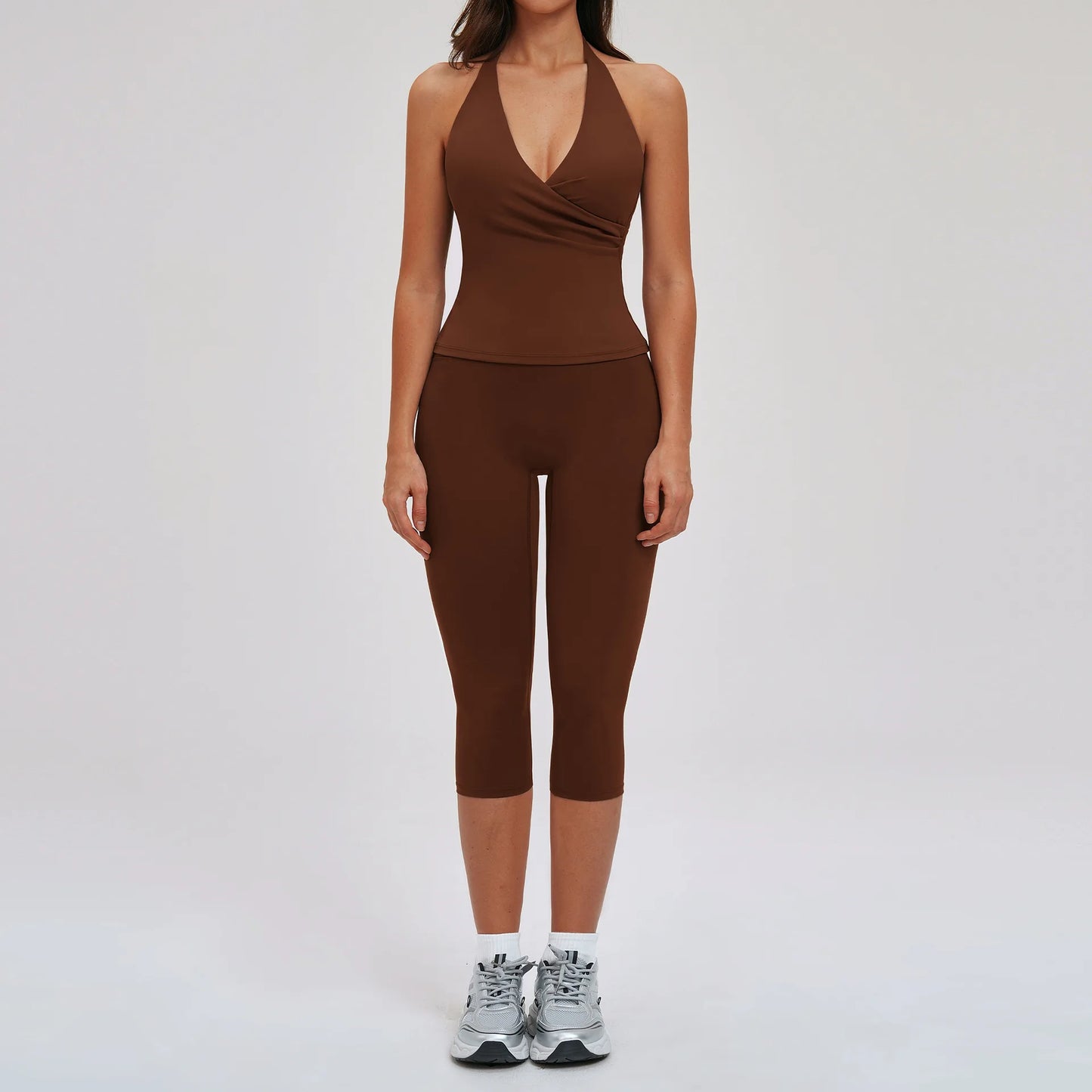 2PCS Gym Tracksuits Yoga Set Female Fitness Suit Deep V Yoga Bra Athletic Wear Women High Waist Workout Flared pants Sports Suit