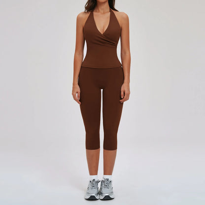2PCS Gym Tracksuits Yoga Set Female Fitness Suit Deep V Yoga Bra Athletic Wear Women High Waist Workout Flared pants Sports Suit