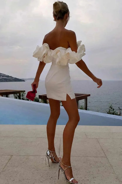 Women's Off Shoulder Ruffles Flower Party Dress, Sexy Bodycon Dresses, Elegant Female Package Hips, Night Party, Event Celebrate