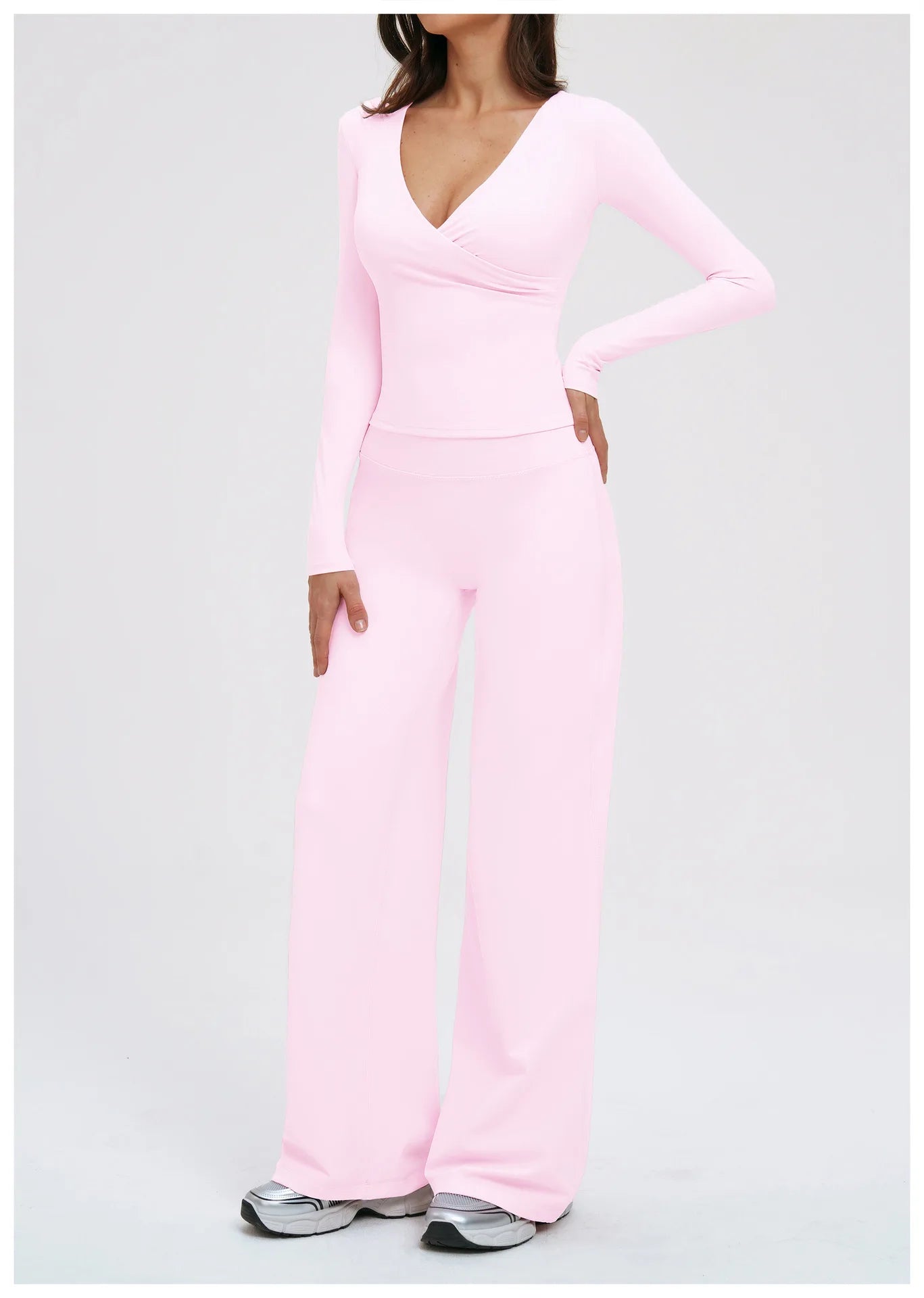 2PCS Gym Tracksuits Yoga Set Female Fitness Suit Deep V Yoga Bra Athletic Wear Women High Waist Workout Flared pants Sports Suit