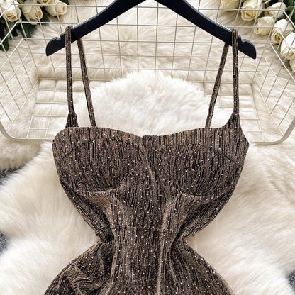 Sexy sleeveless glitter Backless Off Shoulder Fashion Birthday Party Evening Vestido Women Goth Slim Summer Hip Wrap Dress
