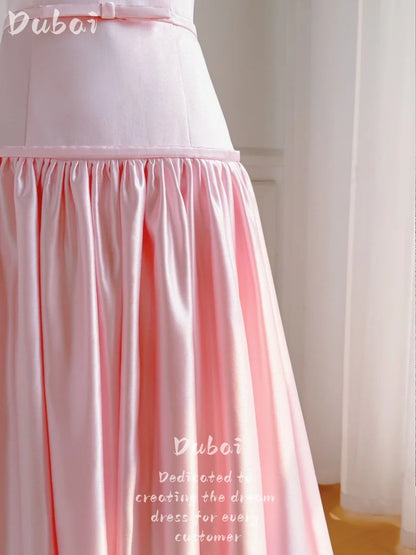 Evening Luxury Party Dresses Dubai Vintage Pink Satin Strapless Formal Occasion Ball Prom Gowns Customized أطقم فساتين