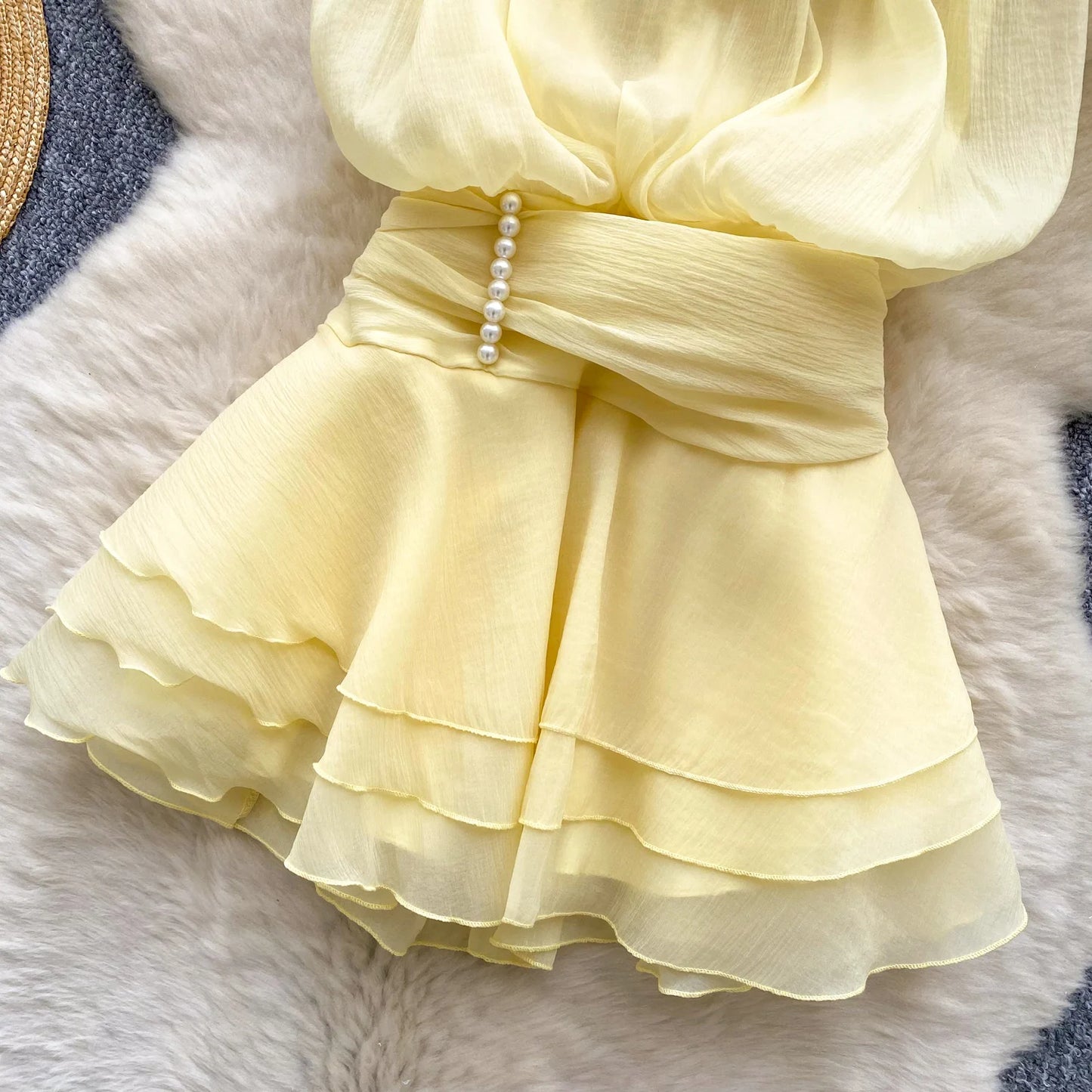 SINGREINY Strap Chiffon Mini Dress Female Pearl Halter Sleeveless Backless Sexy Design Fairycore Vacation Summer Ruffles Dress