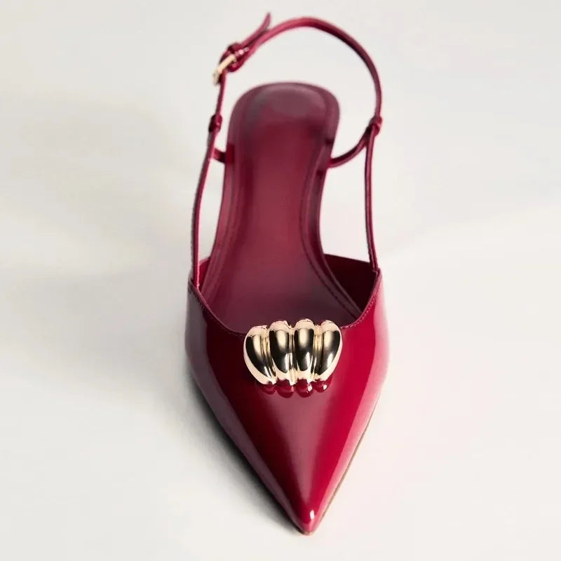 Fashion Metal Decoration Designer Pumps Women Sexy Pointed Toe Backless Banquet high Heels Luxury Wedding Bridal Shoes Sandals