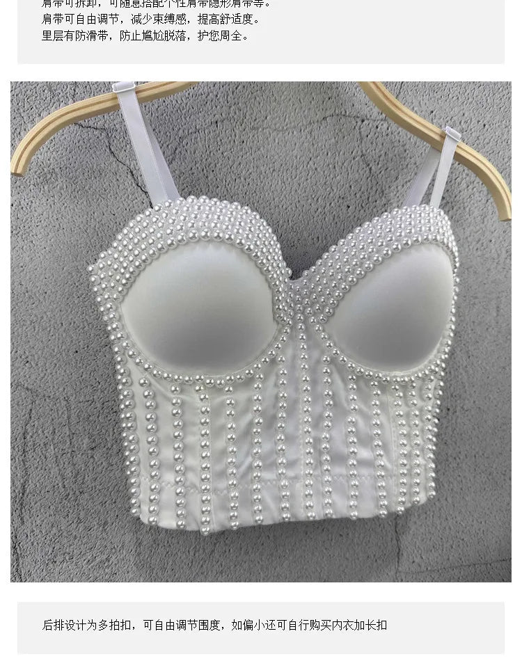 Ruili Pearl Pure Handmade Small Vest Sling Fashion Youth Body Sculpting Retro Solid Fish Bone Nightclub Performance Clothes