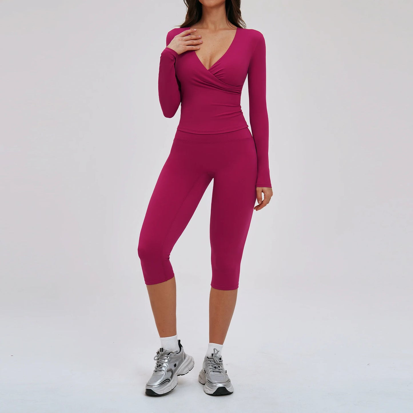 2PCS Gym Tracksuits Yoga Set Female Fitness Suit Deep V Yoga Bra Athletic Wear Women High Waist Workout Flared pants Sports Suit