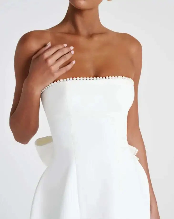 Avrilyaan Bow Pearl Short Backless Sleeveless Sexy Dress Women Elegant Party Dress Strapless Bodycon Mini Summer Dress Vestidos