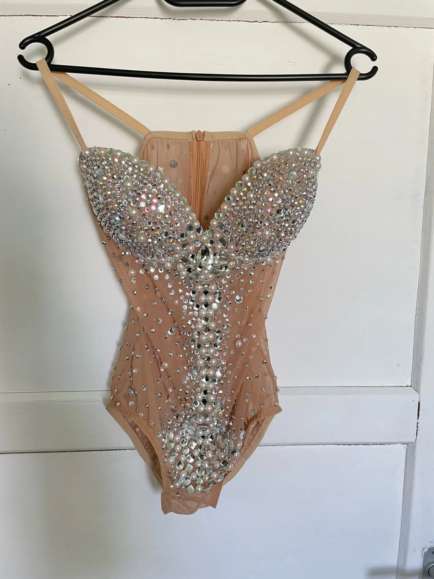 Women Sexy Pearl Strap Drag Queen Rhinestone Bodysuits Birthday Outfit Leotard Black Stage Wear 2025