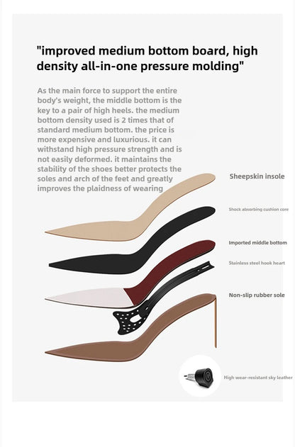 Summer New Women's Black Leather Woven Fashionable and Sexy Pointed Thin Heel High-heeled Shoes