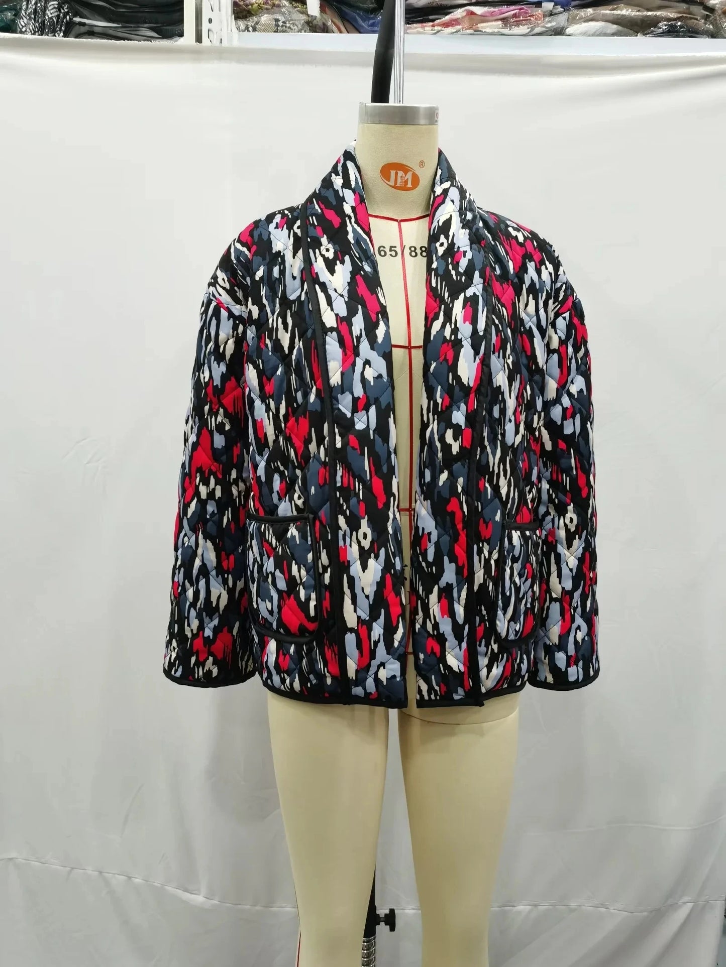 HH Floral Print Jacket For Women Autumn Quilted Reversible Cotton Coat Cardigan Long Sleeve Jackets Elegant Woman Streetwear