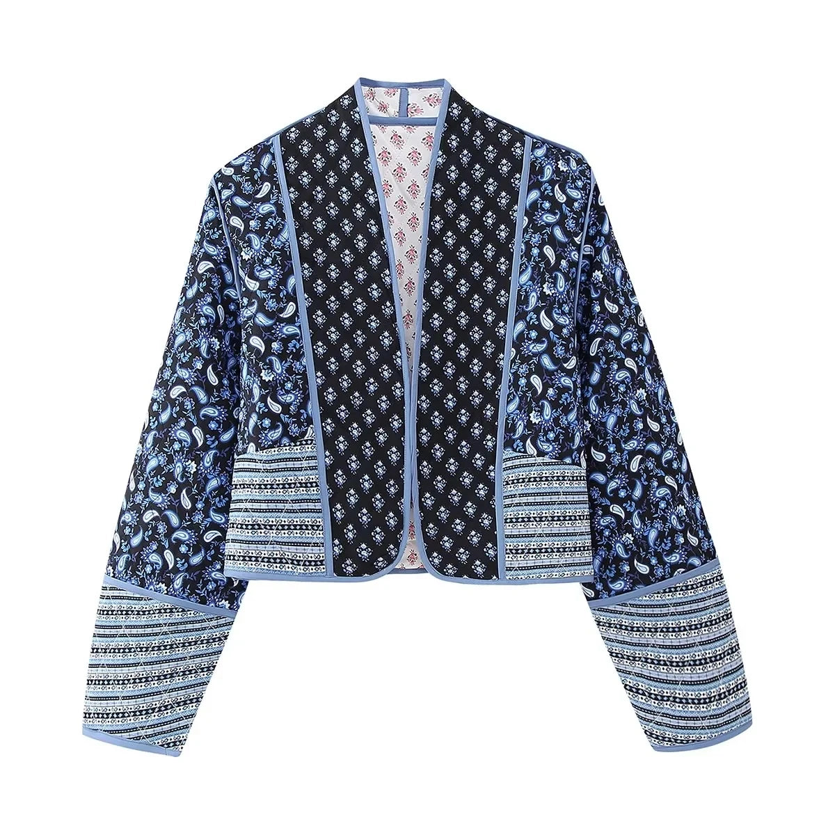HH Floral Print Jacket For Women Autumn Quilted Reversible Cotton Coat Cardigan Long Sleeve Jackets Elegant Woman Streetwear