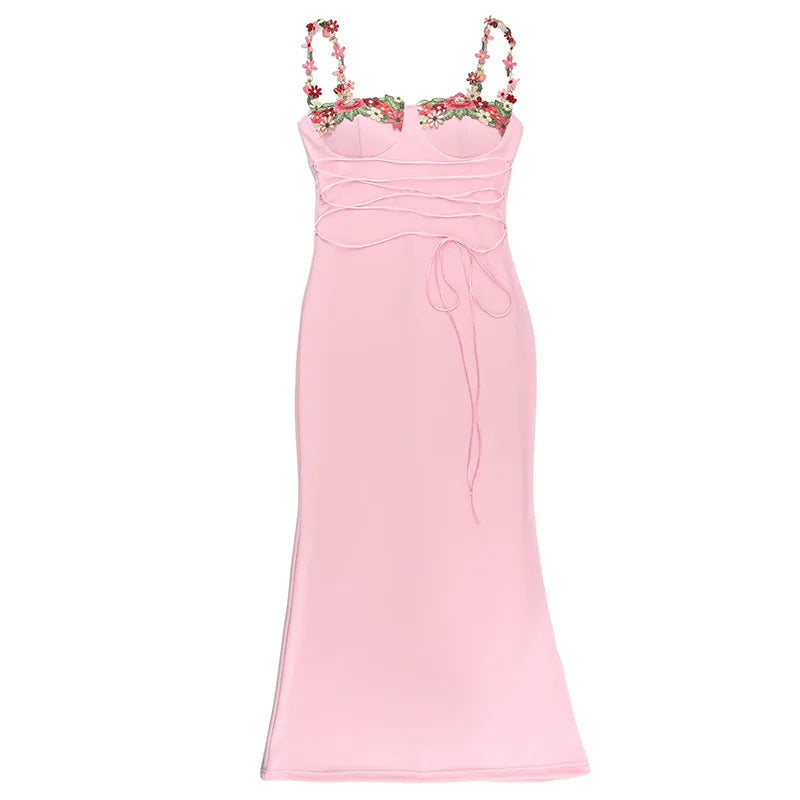 Y2K Sexy Sleeveless Backless Floral Women's Maxi Long Dress Lace-Up Bandage Bodycon Autumn Winter Party Club Dresses Outfit Gift