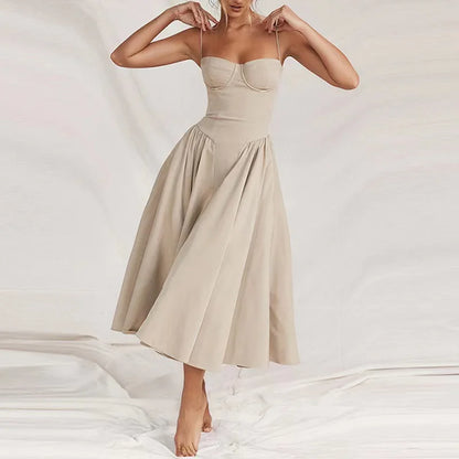 Vintage Floral Midi Dress Women's High Waist A-Line Sundress Green Dresses Summer Female 2025 Wedding Guest New White Evening