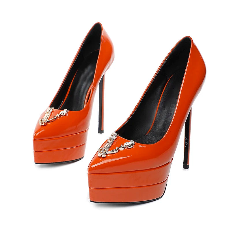 2023 15cm Stiletto High Heel Pointed Lacquer Leather Fashion Sexy High Heels Wedding Party Luxury Brand High Heels Women's Shoes