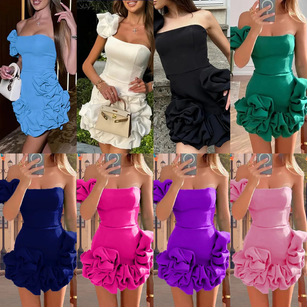 2025 Dress Women Female Clothing Fashion Elegant Evening Party New Women's Dress Waist Dress One Shoulder Tube Top Hip Skirt