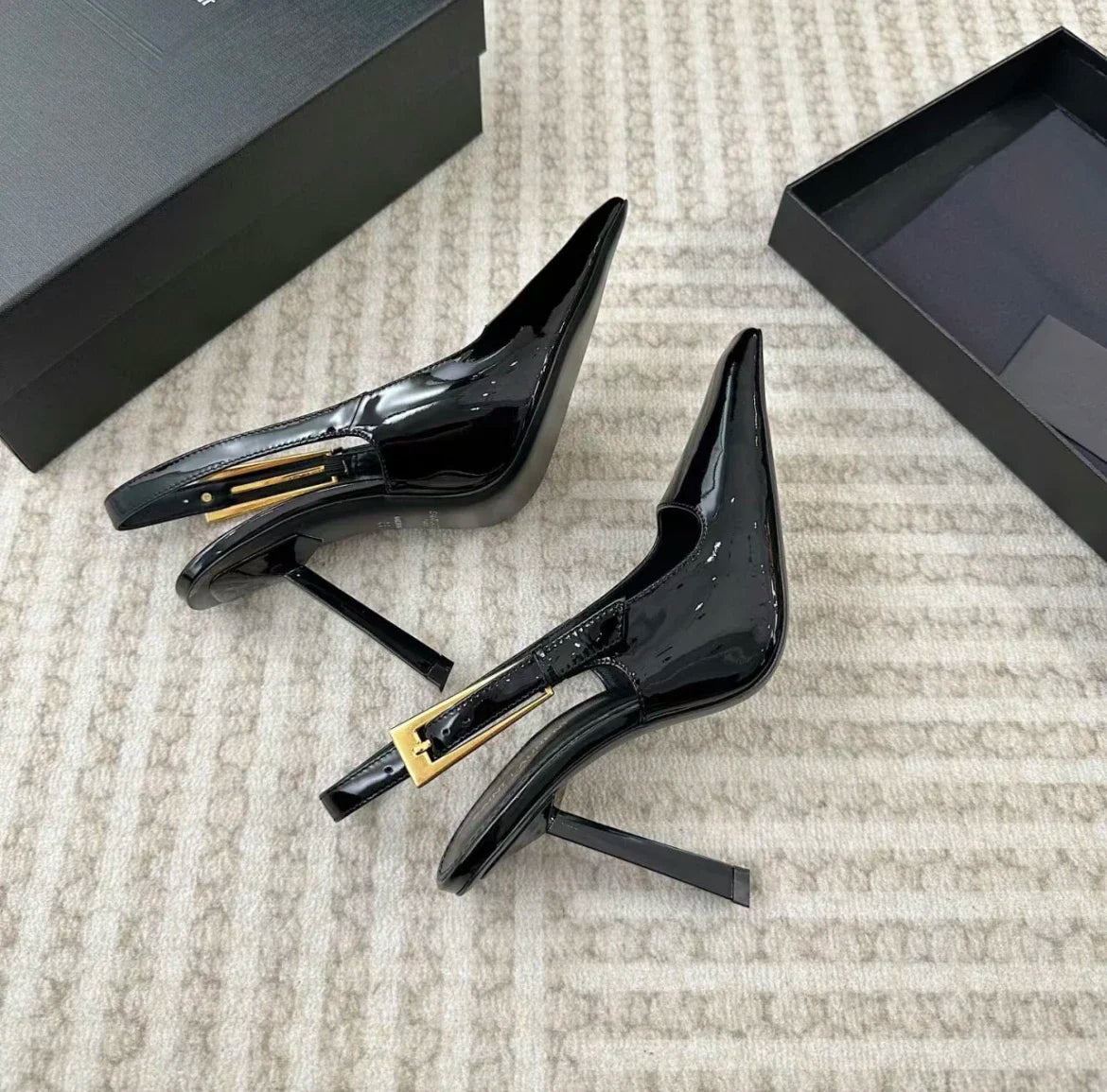 Black Pointed Toe High Heels Thin Heel Metal Cap Sandals Women's Shoes Elegant Painted Leather Sexy Fine Heel New 2025