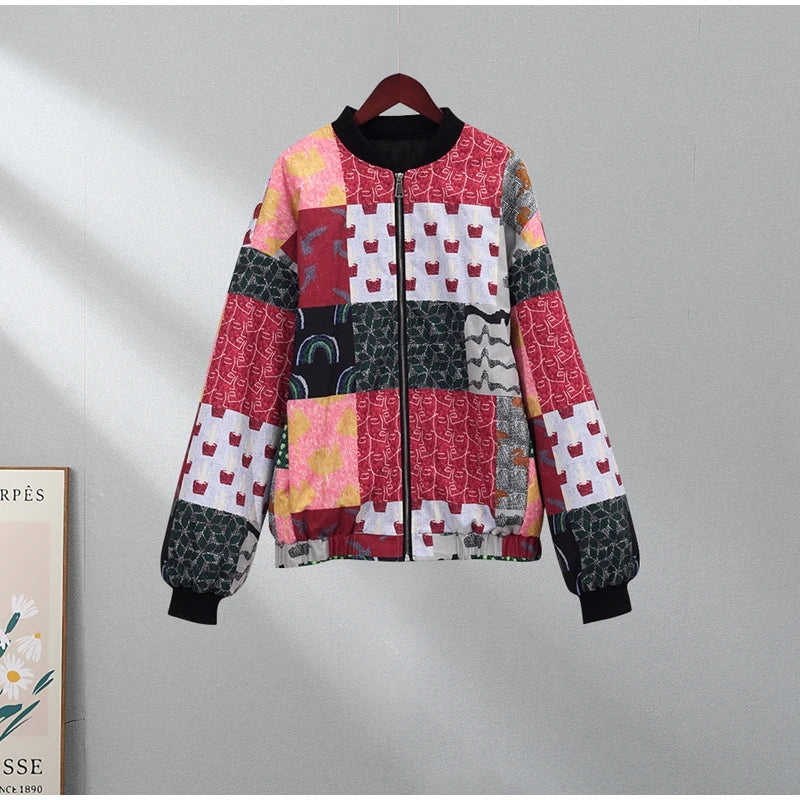 HH Floral Print Jacket For Women Autumn Quilted Reversible Cotton Coat Cardigan Long Sleeve Jackets Elegant Woman Streetwear