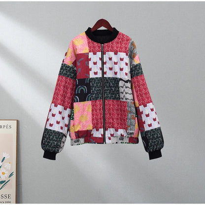 HH Floral Print Jacket For Women Autumn Quilted Reversible Cotton Coat Cardigan Long Sleeve Jackets Elegant Woman Streetwear