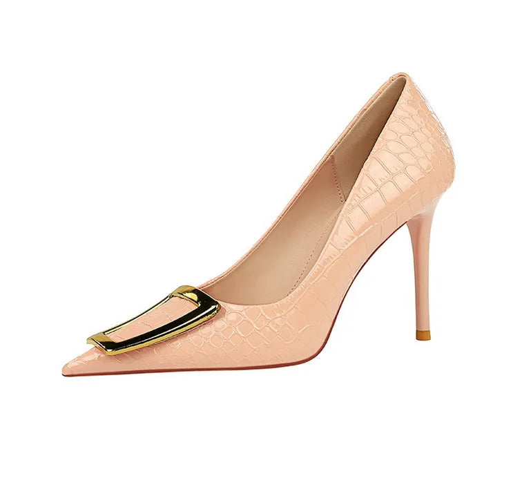 2025 BIGTREE Metal Decoration Buckle Fashion Pumps Women Elegant Snakeskin Print 10cm High Heels Party Ladies Shoes