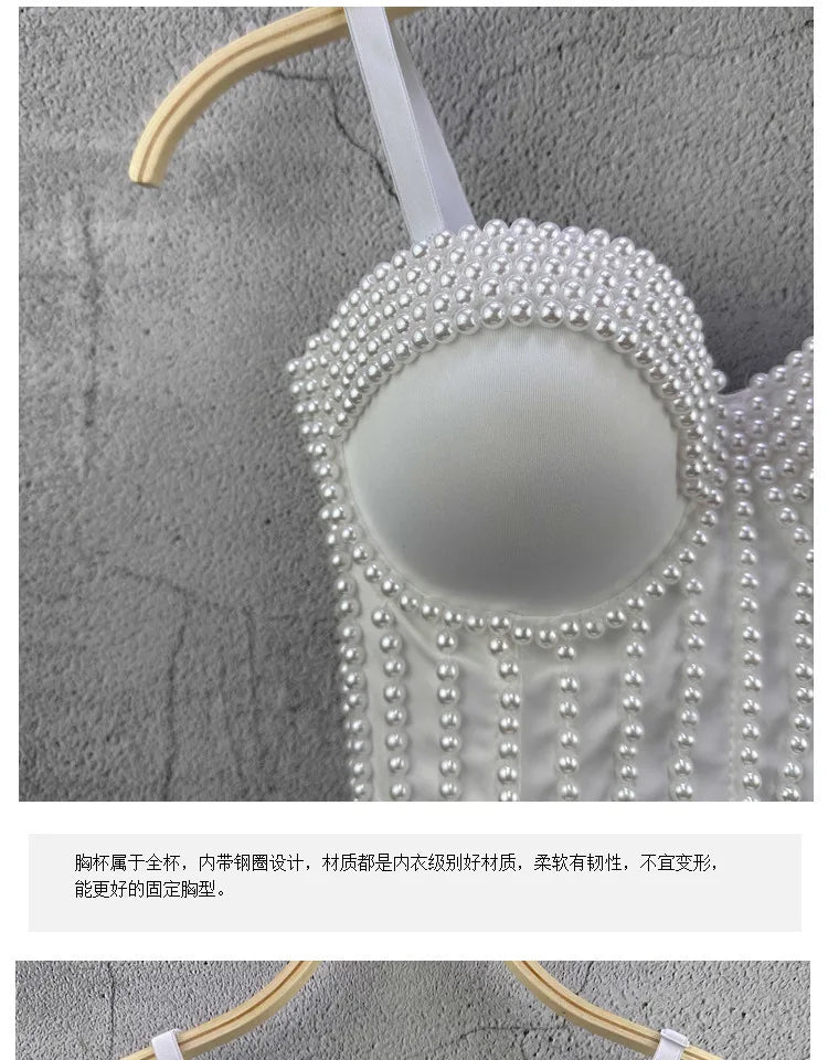 Ruili Pearl Pure Handmade Small Vest Sling Fashion Youth Body Sculpting Retro Solid Fish Bone Nightclub Performance Clothes
