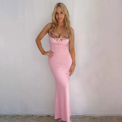 Y2K Sexy Sleeveless Backless Floral Women's Maxi Long Dress Lace-Up Bandage Bodycon Autumn Winter Party Club Dresses Outfit Gift