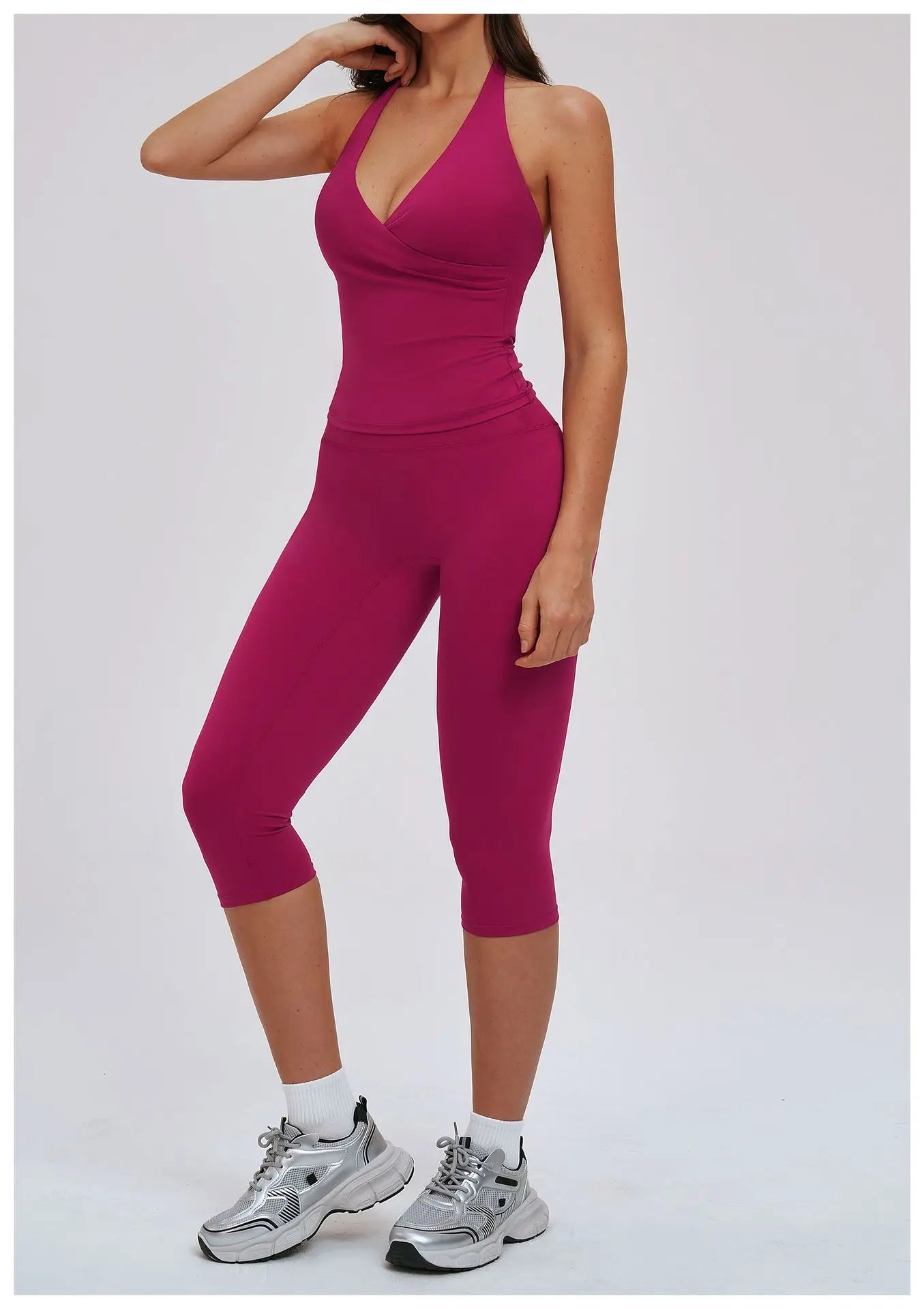 2PCS Gym Tracksuits Yoga Set Female Fitness Suit Deep V Yoga Bra Athletic Wear Women High Waist Workout Flared pants Sports Suit