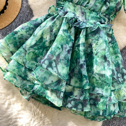 SINGREINY Holiday Print Flowy Birthday Dress Women Strap Butterfly Vacation Cake Sundress Organza Luxury Party Short Dress