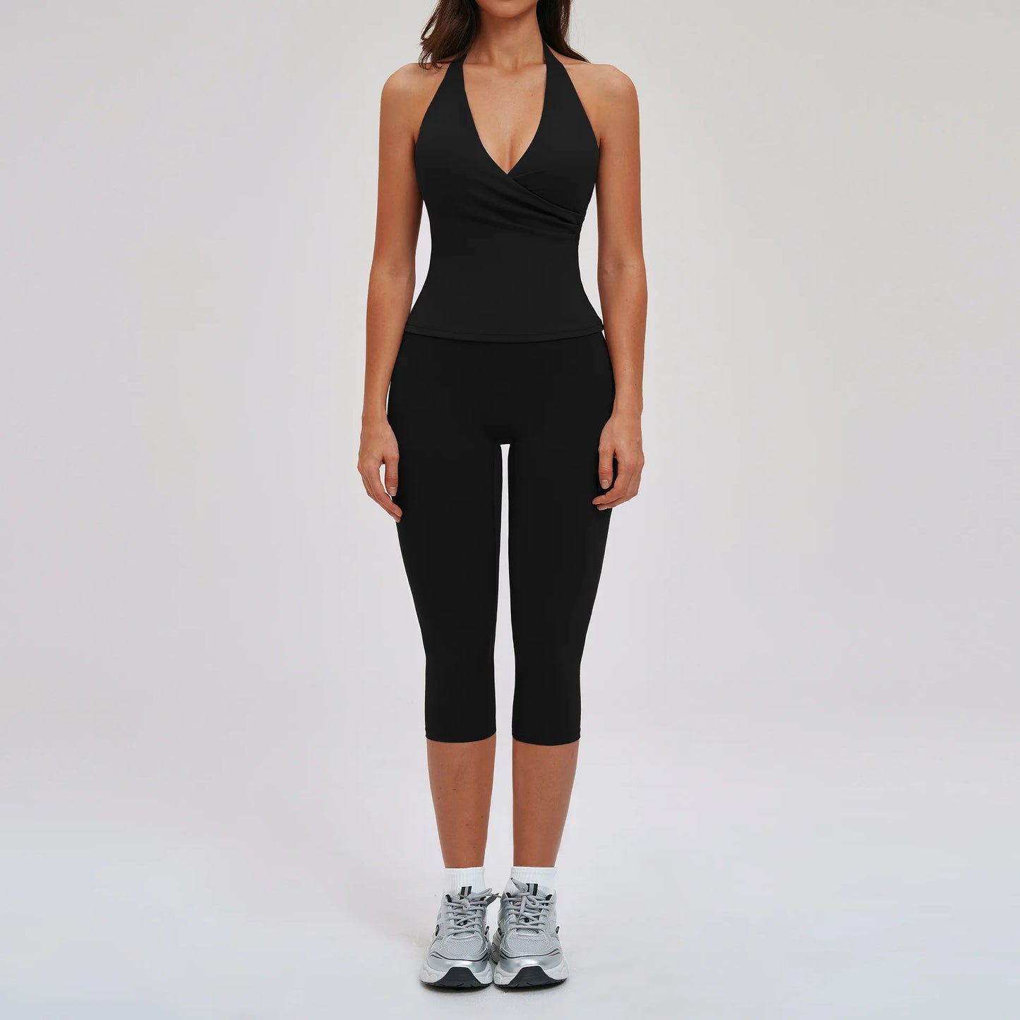 2PCS Gym Tracksuits Yoga Set Female Fitness Suit Deep V Yoga Bra Athletic Wear Women High Waist Workout Flared pants Sports Suit