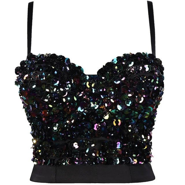 Faionable Street Sle Sequin Slim Tank Top Women's Casual Bright Spangles Strap Vest Ladies' Polyester Streetwear