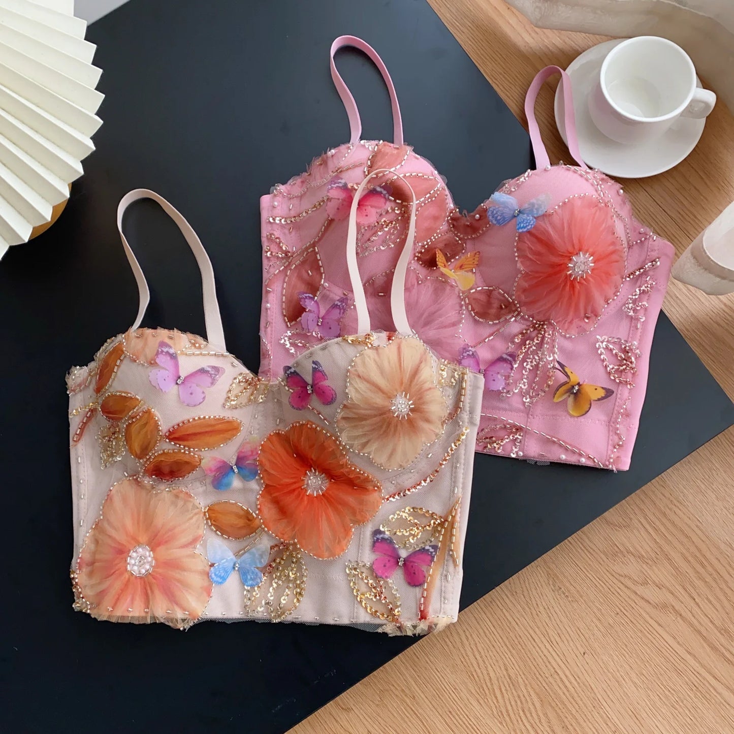 SINGREINY Embroidery Flower Camis Women Strapless Sleeveless Luxury Camisole Slim Hot Summer Sequined Butterfly Sexy Mini Tops