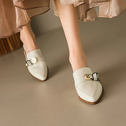 Dilalula 2025 French Style Genuine Leather Sandals Women Covered Toe Butterfly Knot Party Dating Sandals Office Ladies Pumps