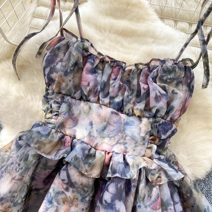 SINGREINY Holiday Print Flowy Birthday Dress Women Strap Butterfly Vacation Cake Sundress Organza Luxury Party Short Dress