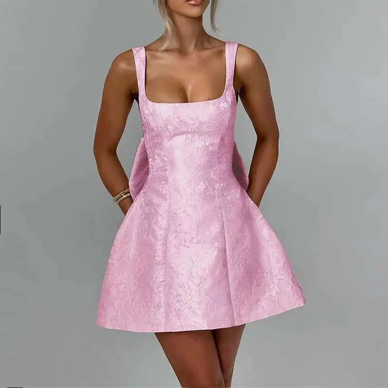 Avrilyaan Bow Spaghetti Strap Backless Sexy A-line Dress Women Strapless Party Dress Elegant Bodycon Mini Summer Dress Vestidos