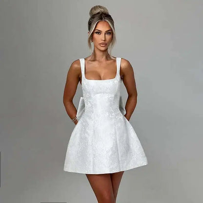 Avrilyaan Bow Spaghetti Strap Backless Sexy A-line Dress Women Strapless Party Dress Elegant Bodycon Mini Summer Dress Vestidos