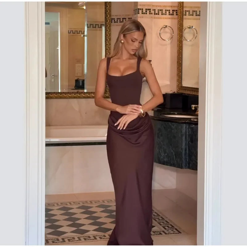 Women Sexy Square-neck Halter Mini Dress 2025 Pleated Sleeveless Backless High Waist Bodycon Dresses New Summer Lady Party Robes