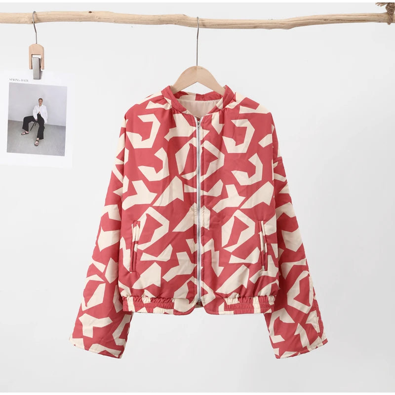 HH Floral Print Jacket For Women Autumn Quilted Reversible Cotton Coat Cardigan Long Sleeve Jackets Elegant Woman Streetwear