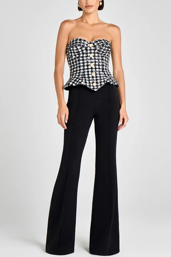 Vintage Plaid Tube Top Vest Women Fashion Sexy Hot Girl Buttons Irregular Slim Sleeveless Cropped Top Party Streetwear Female