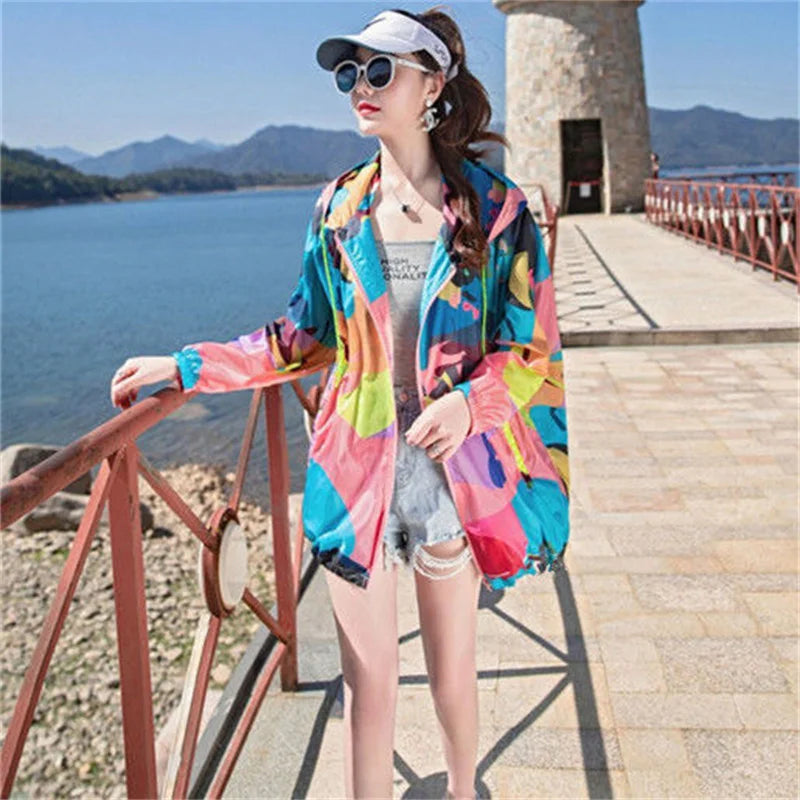 Female 2024 Summer New Camouflage Thin Sun Protection Clothing Women Short Anti-Ultraviolet Korean Sun Protection Clothing A1137