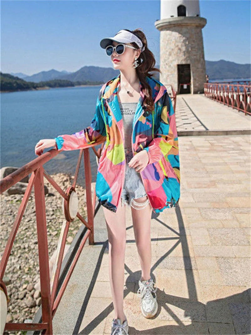 Female 2024 Summer New Camouflage Thin Sun Protection Clothing Women Short Anti-Ultraviolet Korean Sun Protection Clothing A1137