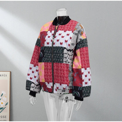 HH Floral Print Jacket For Women Autumn Quilted Reversible Cotton Coat Cardigan Long Sleeve Jackets Elegant Woman Streetwear