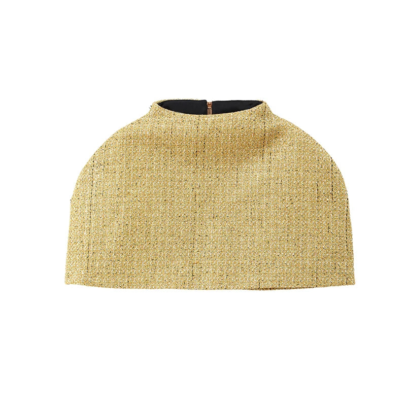 Women Elegant Gold Sparkle Capelet Top Shiny Tweed Shoulder Wrap Turtleneck Short Cloak New Lady Evening Club Party Tops 2026