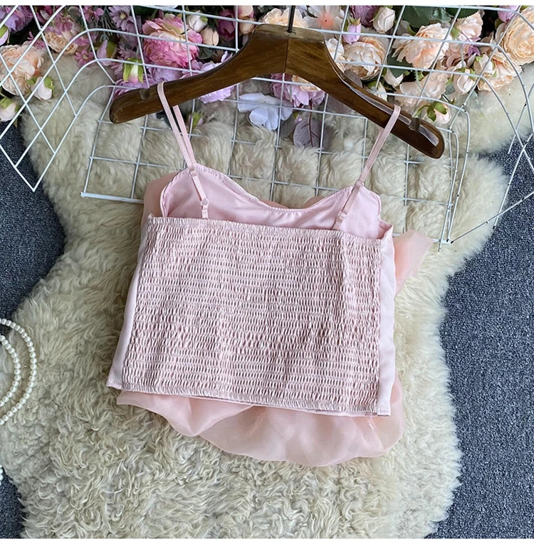 Spaghetti Strap Tank Top for Women New Arrival Slash Neck Tulle Bare Midriff Skinny Camis Summer Versatile Gallus Dropshipping
