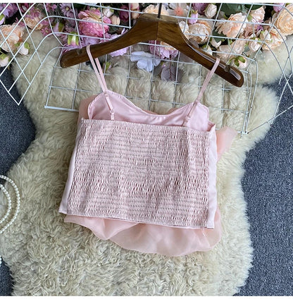 Spaghetti Strap Tank Top for Women New Arrival Slash Neck Tulle Bare Midriff Skinny Camis Summer Versatile Gallus Dropshipping
