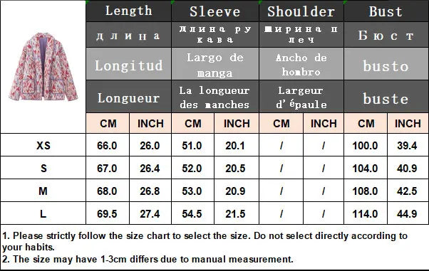 HH Floral Print Jacket For Women Autumn Quilted Reversible Cotton Coat Cardigan Long Sleeve Jackets Elegant Woman Streetwear